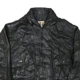 GENUINE LEATHER Womens Black Leather Jacket L Bomber Zip Pockets Classic Style