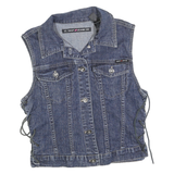 DKNY Womens Blue Denim Jacket S Cotton Button Sleeveless Lace-Up Side Detail