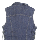 DKNY Womens Blue Denim Jacket S Cotton Button Sleeveless Lace-Up Side Detail