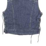 DKNY Womens Blue Denim Jacket S Cotton Button Sleeveless Lace-Up Side Detail