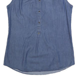LEE Womens Blue Sleeveless V-Neck Cotton Blend Top L Casual Summer Style