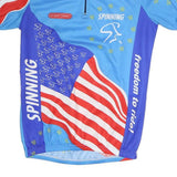 Mens Blue Red & White Spinning Cycling Jersey M Short Sleeve High Neck