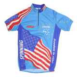 Mens Blue Red & White Spinning Cycling Jersey M Short Sleeve High Neck