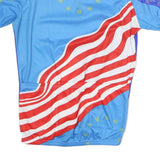 Mens Blue Red & White Spinning Cycling Jersey M Short Sleeve High Neck