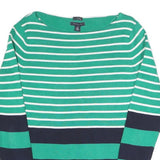 TOMMY HILFIGER Womens Green & White Striped Plain Boat Neck Basic Knit Jumper L