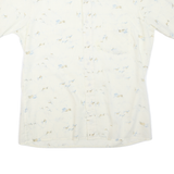 Mens White Patterned Cotton Blend Shirt L Short Sleeve Button Collar Casual
