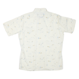 Mens White Patterned Cotton Blend Shirt L Short Sleeve Button Collar Casual