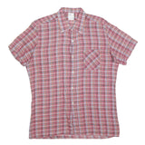 Mens Red Plaid Cotton Blend Shirt M Short Sleeve Button Pocket Casual