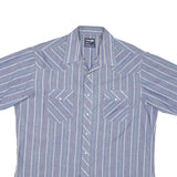 WRANGLER Mens Blue Striped Shirt XL Western Casual Summer Short Sleeve