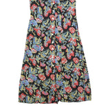 Womens Black Floral Button Midi Dress Polyester Blend Short Sleeve Size L Summer