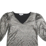 MORGAN Y2K Womens Silver Metallic Top 3/4 Sleeve V-Neck Shiny M Evening Sparkle