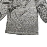 MORGAN Y2K Womens Silver Metallic Top 3/4 Sleeve V-Neck Shiny M Evening Sparkle