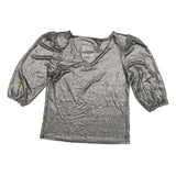 MORGAN Y2K Womens Silver Metallic Top 3/4 Sleeve V-Neck Shiny M Evening Sparkle