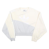 ADIDAS Womens Cream & Grey Sweatshirt Crew Neck UK 12 Cotton Blend Casual