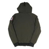 HELVETICA Mens Green Hooded Zip Jacket S Polyester Blend Plain Winter Utility