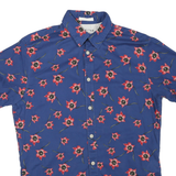 SELECTED HOMME Mens Blue Floral Short Sleeve Cotton Blend Shirt M Summer Casual