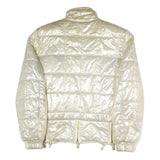 LILY FAROUGHE Womens Cream Quilted Jacket S Polyester Blend Zip Puffer Coat