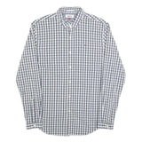 TOMMY HILFIGER Mens Blue & White Check Shirt L Classic Cotton Blend Casual
