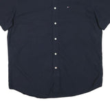 TOMMY HILFIGER Mens Blue Shirt XL Cotton Blend Short Sleeve Casual Button Down