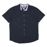TOMMY HILFIGER Mens Blue Shirt XL Cotton Blend Short Sleeve Casual Button Down