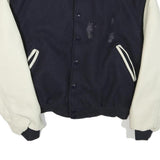 Mens Navy Blue & Cream Wool Blend Button Jacket XS Classic Bomber Style
