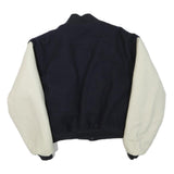 Mens Navy Blue & Cream Wool Blend Button Jacket XS Classic Bomber Style