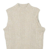 ESSENTIALS Womens Cream Sleeveless Round Neck Ribbed Top S Lightweight Knit