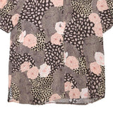 Womens Beige & Pink Printed Short Sleeve Button Neck Polyester Blend Top L