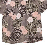 Womens Beige & Pink Printed Short Sleeve Button Neck Polyester Blend Top L