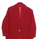 Womens Red Wool Blend Button Jacket M Plain Classic Fit Long Sleeve