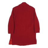 Womens Red Wool Blend Button Jacket M Plain Classic Fit Long Sleeve