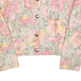 Womens Pink & Yellow Floral Cotton Blend Jacket M Button Plain Vintage Style