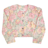 Womens Pink & Yellow Floral Cotton Blend Jacket M Button Plain Vintage Style
