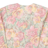 Womens Pink & Yellow Floral Cotton Blend Jacket M Button Plain Vintage Style