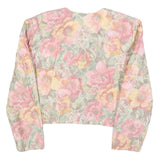 Womens Pink & Yellow Floral Cotton Blend Jacket M Button Plain Vintage Style