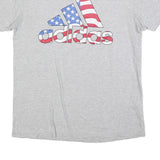 ADIDAS Mens Grey Cotton Blend T-Shirt M Short Sleeve Crew Neck Flag Logo Graphic
