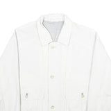 Mens White Polyester Blend Classic Jacket XL Zip Plain Button Collar Pocket