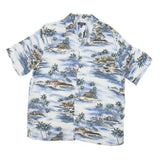 CROFT & BARROW Mens Blue Rayon Hawaiian Shirt L Tropical Island Beach Print