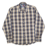 TOMMY JEANS Mens Blue Beige Check Shirt L Long Sleeve Cotton Blend Casual Shirt