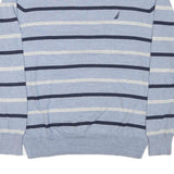 NAUTICA Mens Blue Cream Striped Pattern Jumper Crew Neck Basic Knit L Cotton