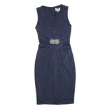 JENNY PACKHAM Womens Navy Blue Sleeveless Sheath Polyester Blend Dress UK 6