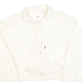 LEVI'S Womens White Cotton Cropped Button Jacket L Plain Long Sleeve Casual