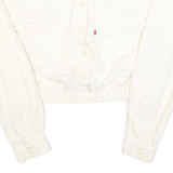 LEVI'S Womens White Cotton Cropped Button Jacket L Plain Long Sleeve Casual
