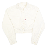 LEVI'S Womens White Cotton Cropped Button Jacket L Plain Long Sleeve Casual