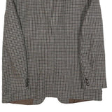 FREY Mens Brown & Grey Houndstooth Button Jacket L Woven Classic Tailored