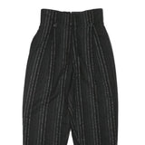 Womens Black Relaxed Wool Blend Stripe Trousers W26 L28 Stylish Zip Closure