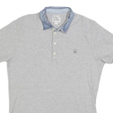 DIESEL Mens Grey & Blue Denim Collar Cotton Blend Short Sleeve Polo Shirt M