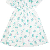 Womens White & Turquoise Floral Day Polyester Dress UK 10 Elastic Waist Midi