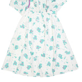 Womens White & Turquoise Floral Day Polyester Dress UK 10 Elastic Waist Midi