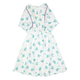Womens White & Turquoise Floral Day Polyester Dress UK 10 Elastic Waist Midi